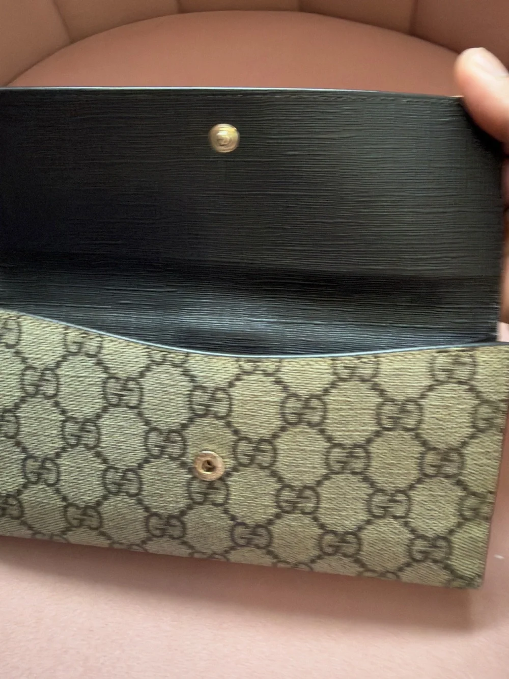 Gucci Beige GG Monogram Continental Wallet with Snap Tab